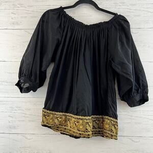 Michael Kors Black and Gold Embroidered Tunic Top Size XS